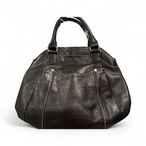 Tignanello Black Leather Handbag with Removable Strap Croc Embossed